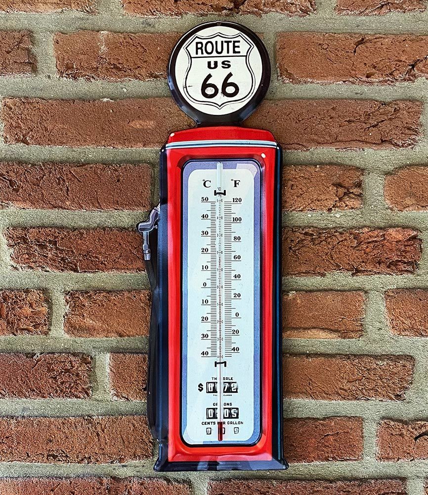 Wandthermometer ROUTE 66 US Zapfsäule Thermometer Vintage Nostalgie Blechschild