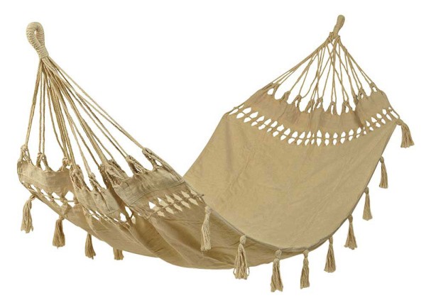 Hängematte Fransen Boho Natur Beige Braun Ibiza Hängeliege Baumwolle 180x100cm