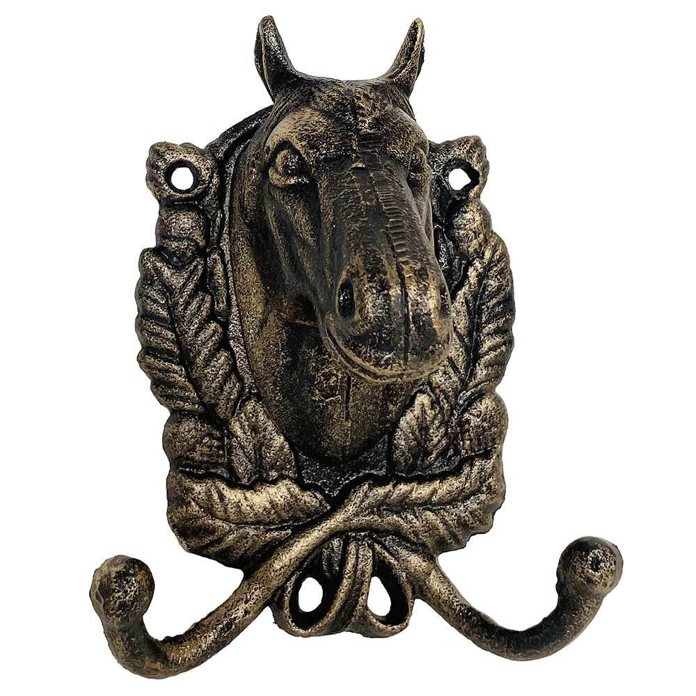 Wandgarderobe Pferd Hufeisen Garderobe Gusseisen Bronze Optik Antik-Stil
