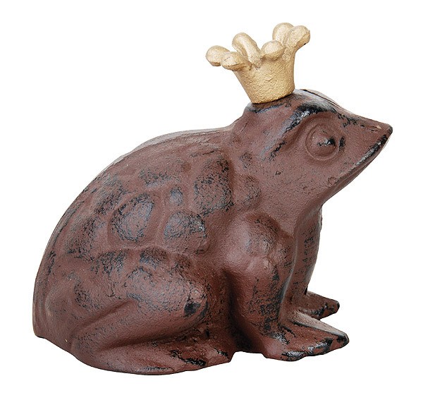 Dekofigur Froschkönig Figur Frosch mit Krone Rustikal Gusseisen Antik-Braun