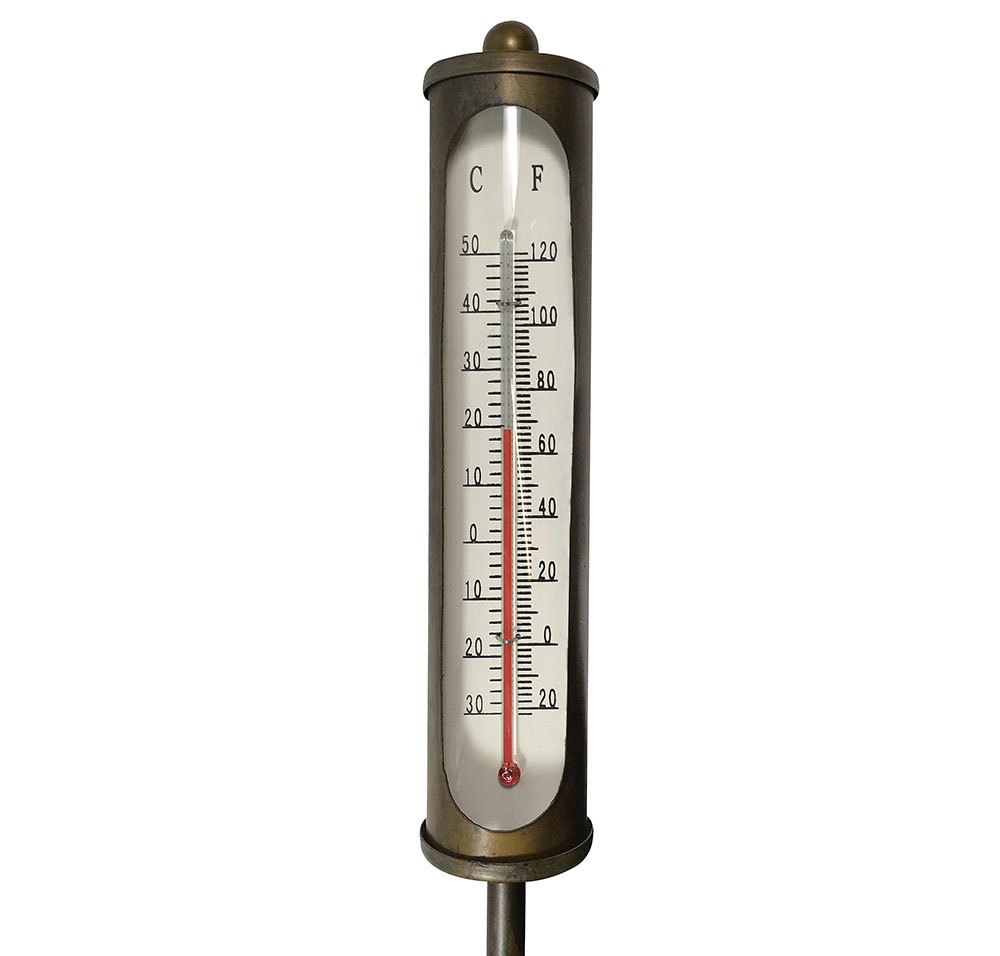 Gartenstecker mit Thermometer Vintage-Stil Eisen Braun Gartenthermometer 115cm