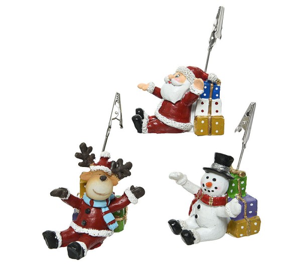Tischkartenhalter Weihnachten Set Weihnachtsmann Schneemann Rentier 3 Stück