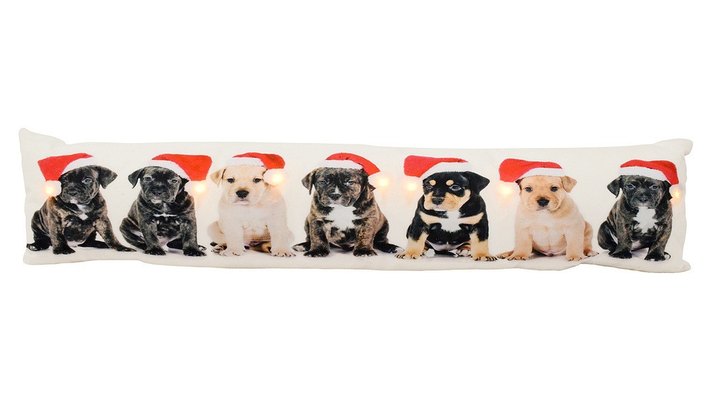 LED Zugluftstopper Weihnachten Hunde Nikolaus-Mütze Mit Beleuchtung Zugluftrolle