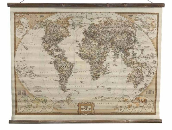 Wandbild Weltkarte Atlas Schulwandkarte Nostalgie Leinwand zum Hängen 126x85cm