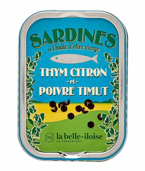 la belle-iloise Sardinen mit Zitronen-Thymian und Timut Pfeffer - Dose 115 g