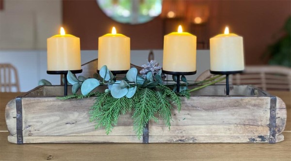 Adventskranz Alte Ziegelformen zum Dekorieren Holz 4 Kerzenhalter Vintage