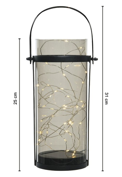 Solar Laterne für Außen LED Solarleuchte mit Henkel Warmweiß Windlicht Grau 25cm