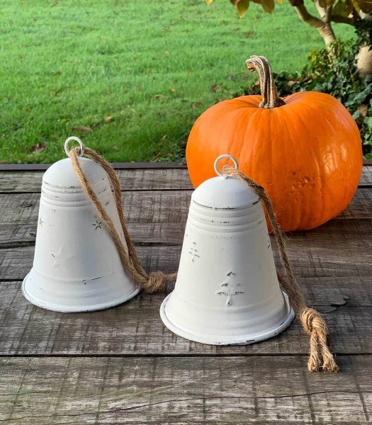 Glocken-Set Zink Weiß Weihnachtsglocke 2 Stück Nikolaus Weihnachtsdeko