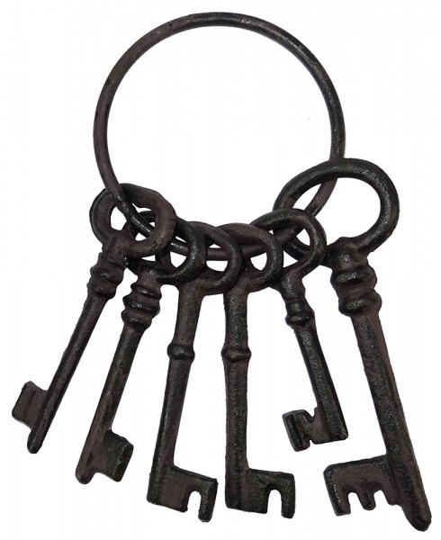 Deko Schlüsselbund Nostalgie groß 6 Schlüssel Gusseisen Vintage Antik-Stil Braun