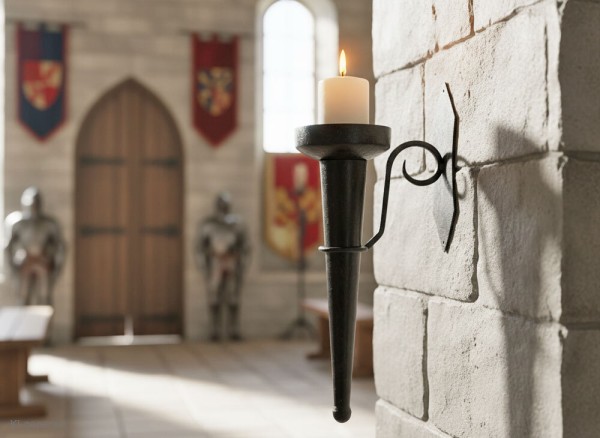 Rustikaler Wandkerzenhalter Eisen Ritterstil Burgfackel Schwarz Mittelalter-Stil