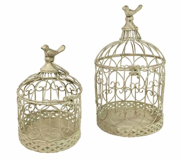 Deko Vogelkäfig Dekokäfig 2er-Set Vögel Nostalgie Antik-Sil Weiß 33cm