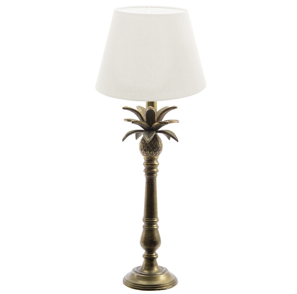 Tischleuchte Ananas Bronze-Optik Tischlampe mit Lampenschirm Weiß