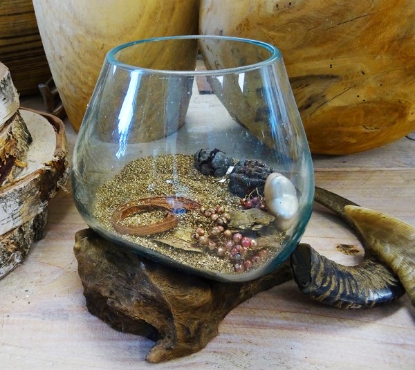 Wurzel mit Glasvase Wurzelholz Kaffeebaum Massiv Dekovase Glas Naturdeko