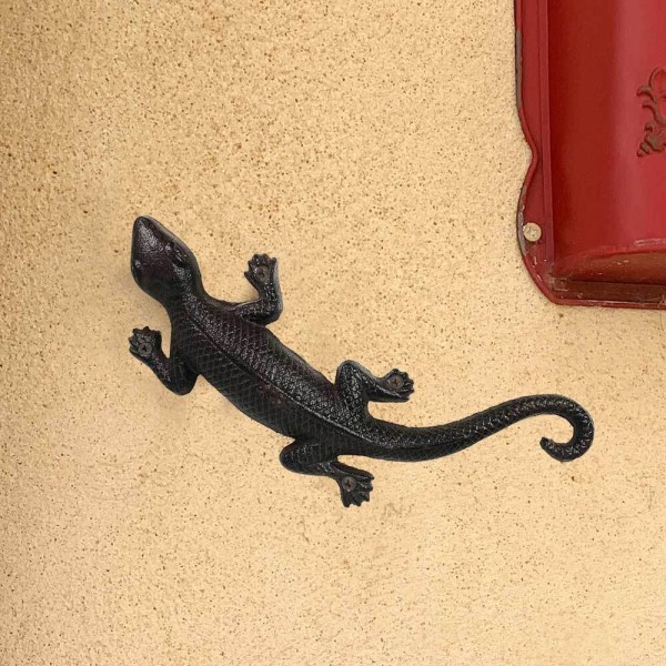 Gecko Wanddeko Eidechse Dekofigur Gusseisen Antik-Stil Braun