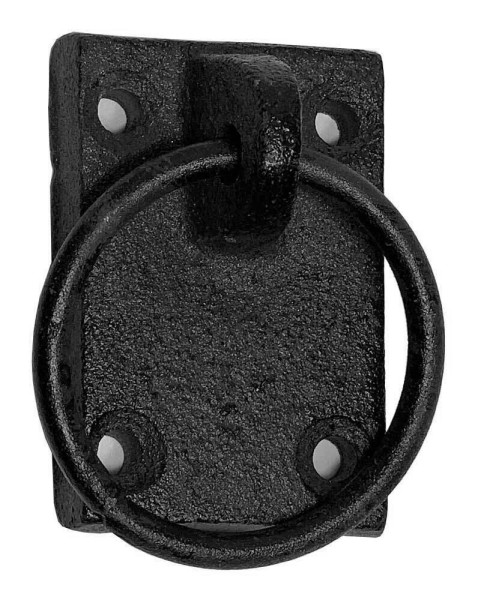 Anbindering mit Platte Eckig Gusseisen Befestigungsring Antik-Stil Schwarz