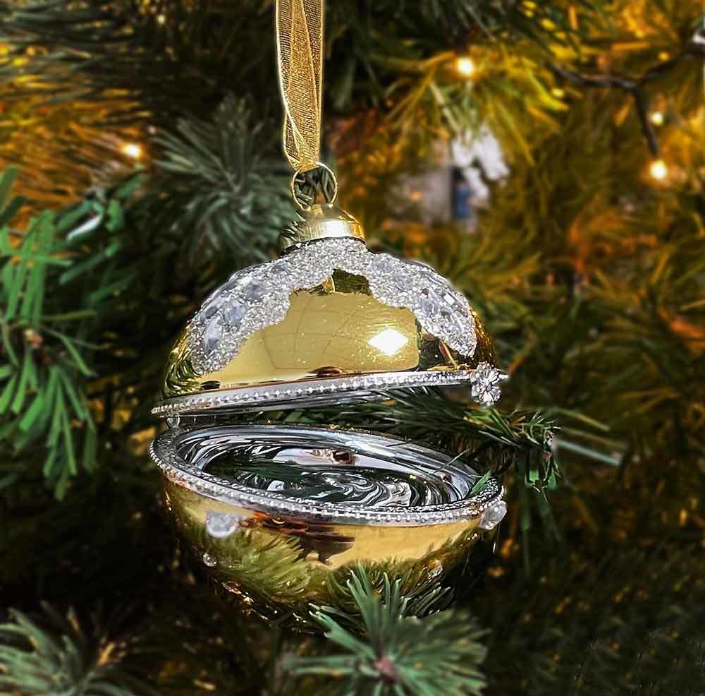 Christbaumkugel zum Befüllen Echt Glas Gold Tropfenform Weihnachtskugel