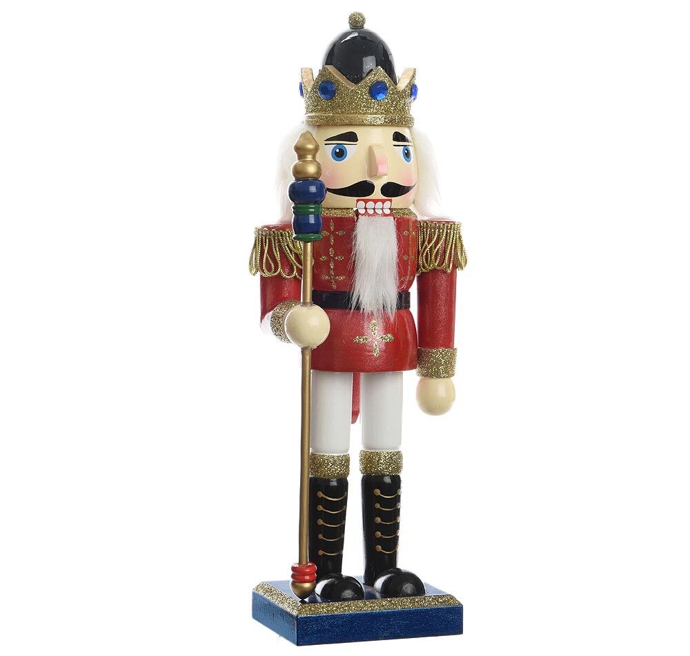 Nussknacker Figur Weihnachten mit Krone & Stab Nußknacker Husar Holz 25cm