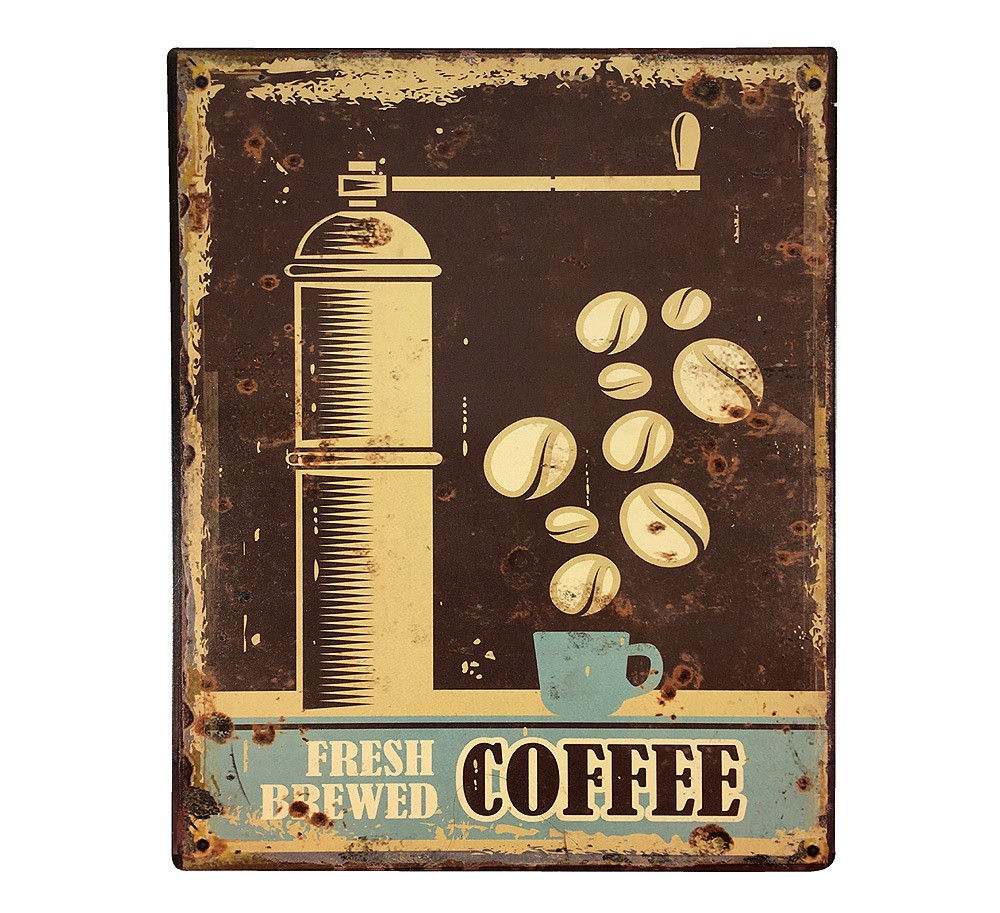 Blechschild Fresh Brewed COFFEE Nostalgie Dekoschild Vintage 25x20cm