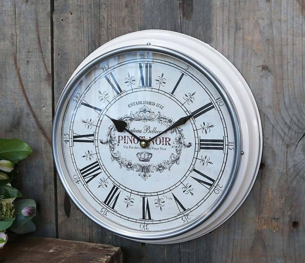 Chic Antique Wanduhr Pinot Noir Vintage-Stil Metallrahmen Rund Creme-Weiß 31cm