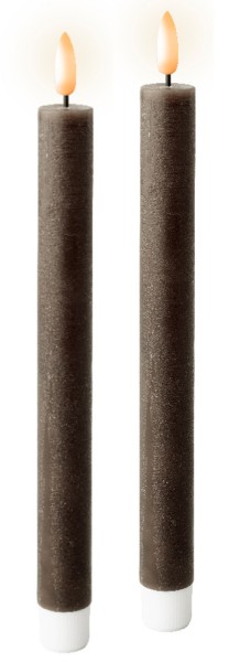 LED Stabkerze Echtwachs Taupe 2 Stück Warmweiß flackernd Timer Batterie 22cm