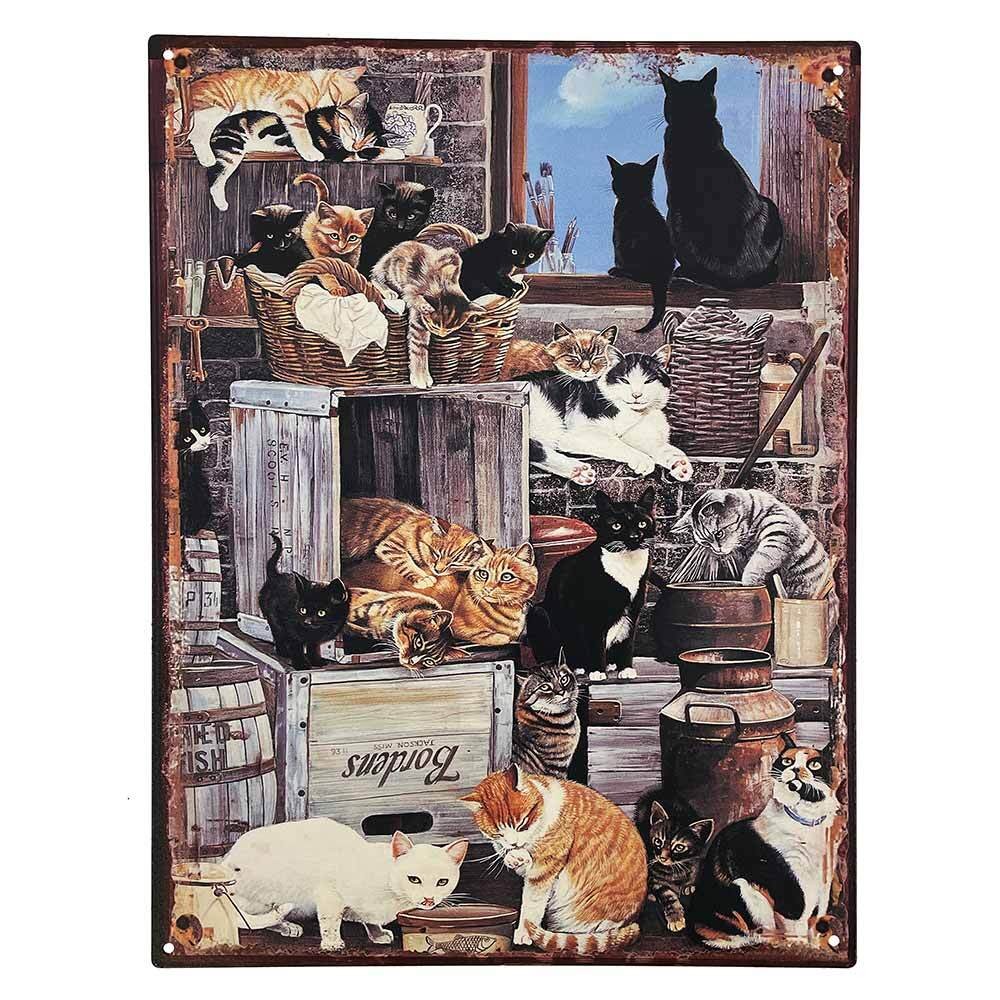 Blechschild CATS Dekoschild Katzen Schild Nostalgie Vintage 33x25cm