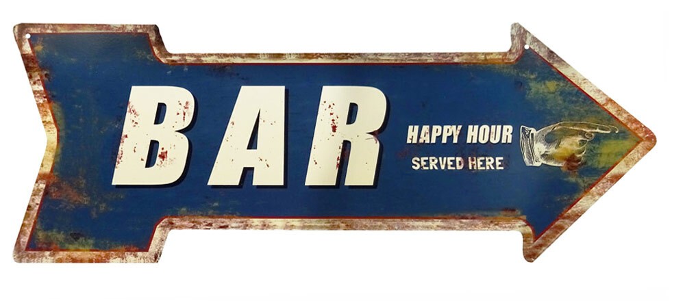 Nostalgisches Blechschild BAR Happy Hour Wegweiser Vintage 50x19cm