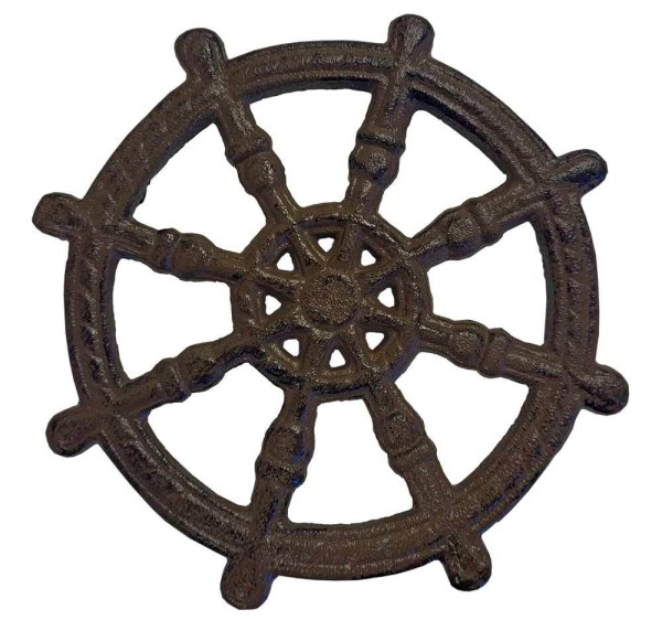 Topfuntersetzer Untersetzer Steuerrad Rund Gusseisen Antik-Braun Vintage 16cm