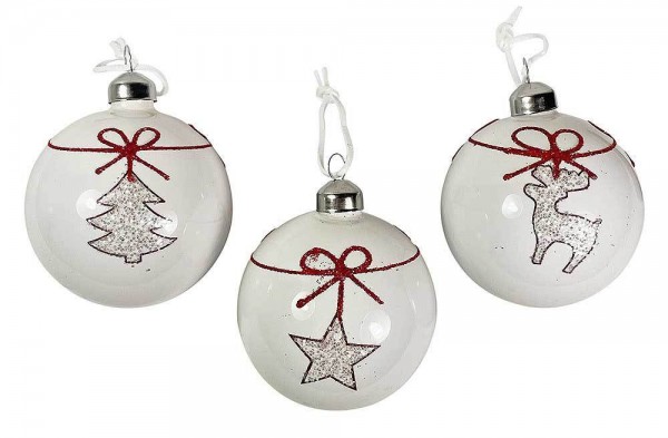 Christbaumkugeln Weiß Tanne Rentier Stern 3 Stück Weihnachtskugeln Echt Glas