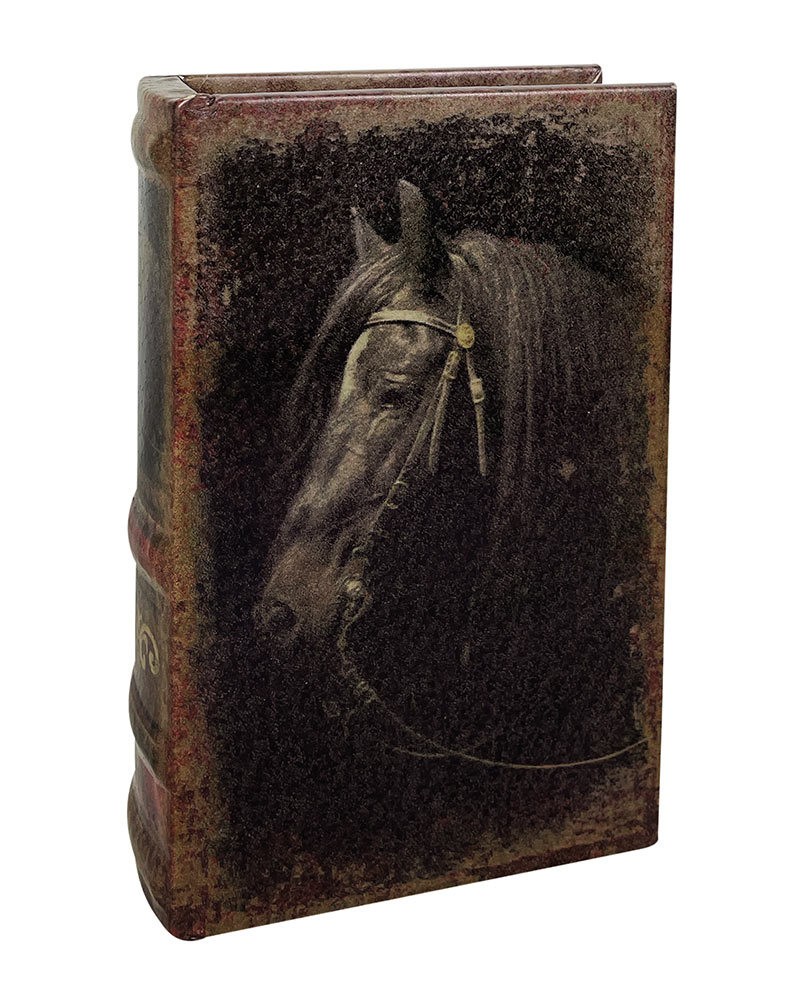 Hohles Buch mit Geheimfach Pferd Schwarz Antik Buchversteck Aufbewahrung 15cm