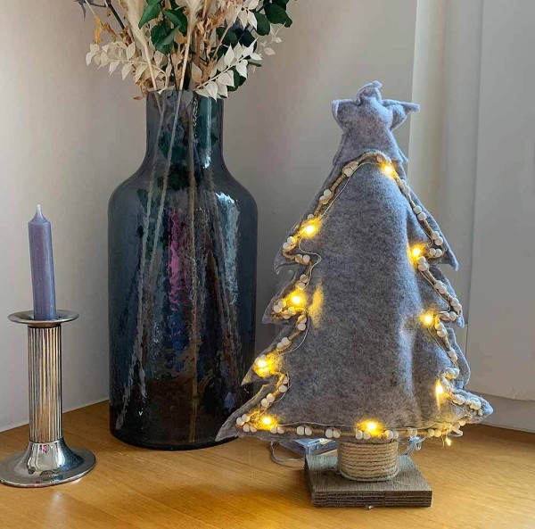 LED Weihnachtsbaum Tanne Filz Grau Beleuchtung Warmweiß Timer Tischdeko 40cm