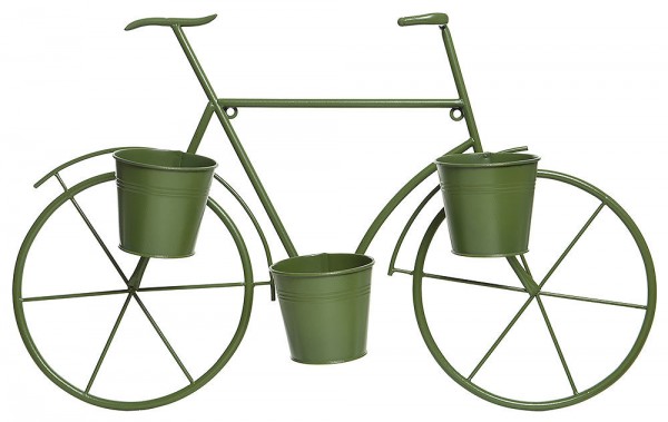 Wanddeko Fahrrad zum Bepflanzen Metall Grün 3 Blumentöpfe Pflanztöpfe Vintage