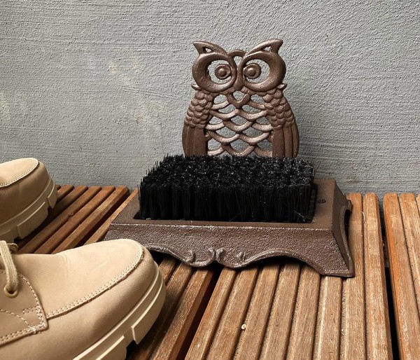 Schuhabstreifer Eule Schuhbürste Gusseisen Braun Nostalgie Fußabtreter Antik-Stil