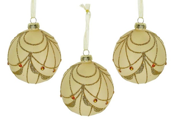 Christbaumkugeln Creme Ornamente Gold 3 Stück Weihnachtskugeln Echt Glas