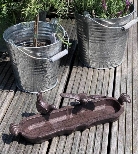 Vogeltränke Vogelbad Rechteckig 2 Vögel Gusseisen Braun Antik-Stil 35cm