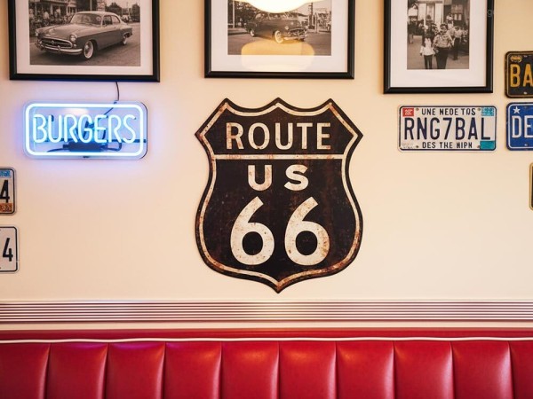 Blechschild ROUTE 66 US Highway Retro Vintage-Deko Roadsign Nostalgie 30 x 35 cm