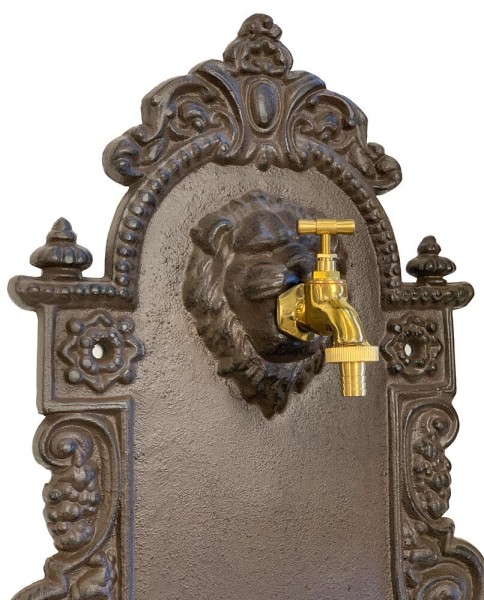 Wandbrunnen Löwenkopf Antik-Stil Waschbecken mit Wasserhahn Metall Braun