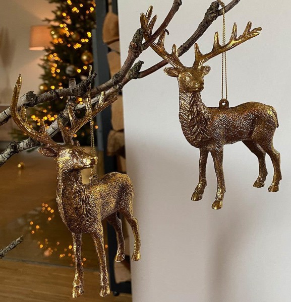 Christbaumschmuck Rentier gold Hirsch 2 Stück Weihnachtsbaumschmuck