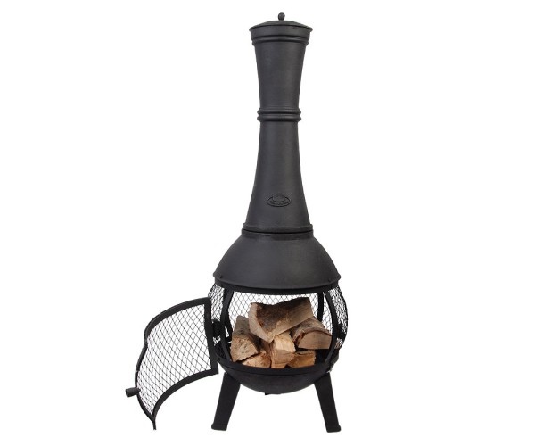 Terrassenofen Gusseisen Aztekenofen Terassenkamin Gittereinsatz Schwarz 120cm