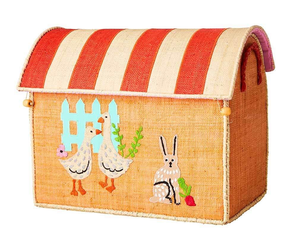 Rice Spielzeugkorb Orange Bauernhof Gänse Hase Spielzeugkiste für Kinder 46x30cm