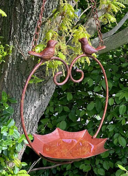 Vogeltränke Hängend Vogelbad zum Aufhängen Vogelfutterschale Landhausstil Braun