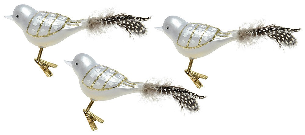 Künstliche Vögel Weiß 3 Stück Echt Glas mit Federschwanz Christbaumschmuck