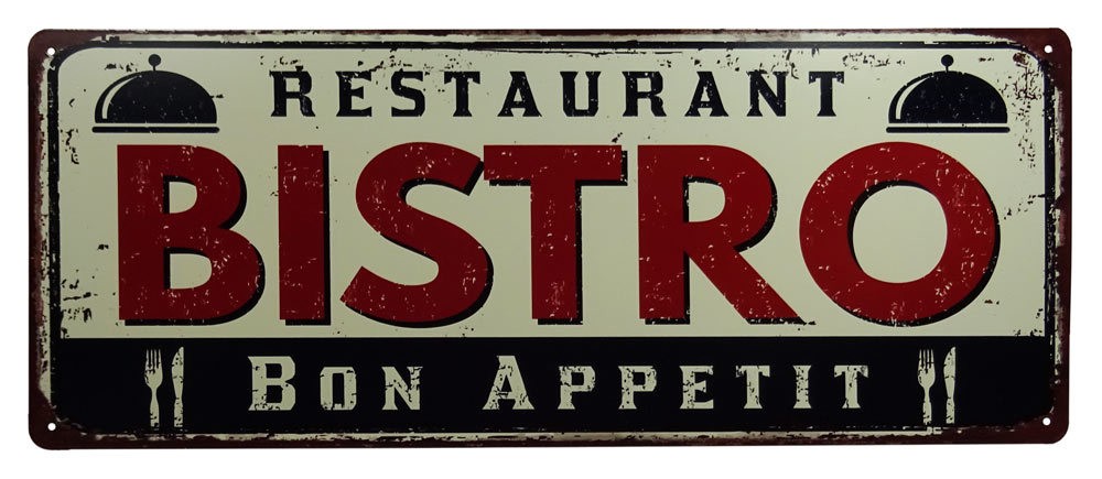Blechschild Restaurant Bistro Vintage Nostalgie Antik-Stil 50x20cm