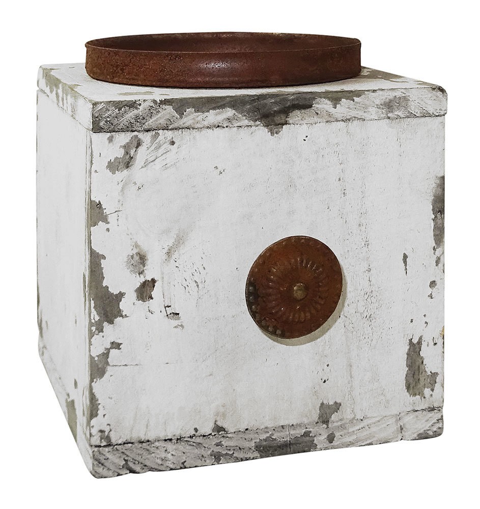 Kerzenhalter Schublade Vintage Holz Weiß patiniert Kerzenständer Nostalgie 11cm
