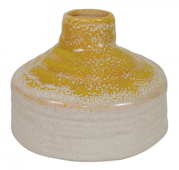 Blumenvase Keramik Gelb Handgefertigt Flaschenform Mediterran Vintage 13cm