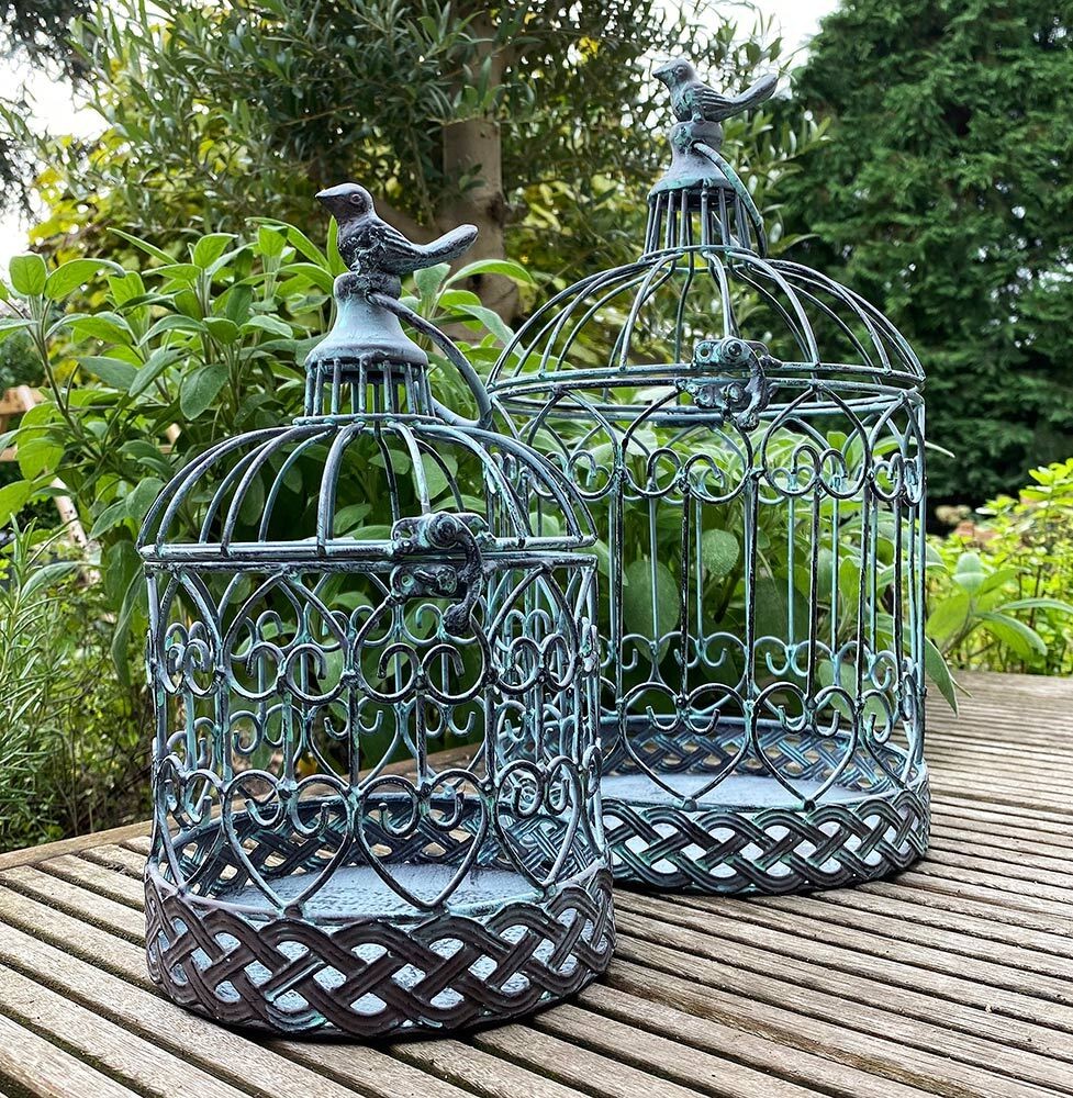 Deko Vogelkäfig Dekokäfig 2er-Set Vogel Nostalgie Antik-Stil Grün Grau Vintage | Deko Vogelkäfige | Deko & Wohnaccessoires | Wohnen