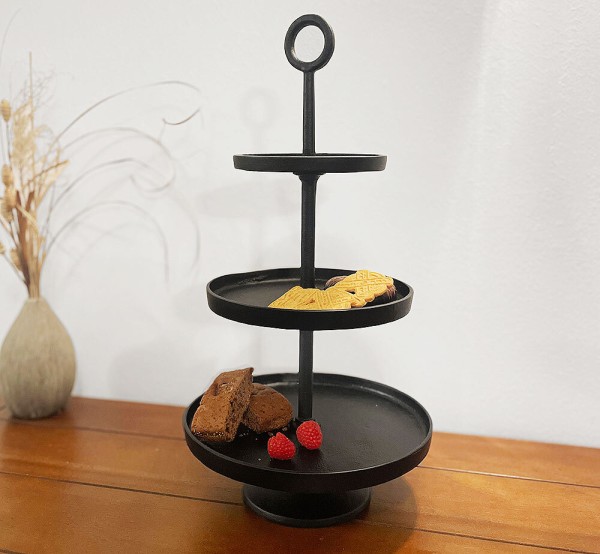 Etagere Aluminium Schwarz 3 Stöckig Landhaus-Stil Servierständer 47cm