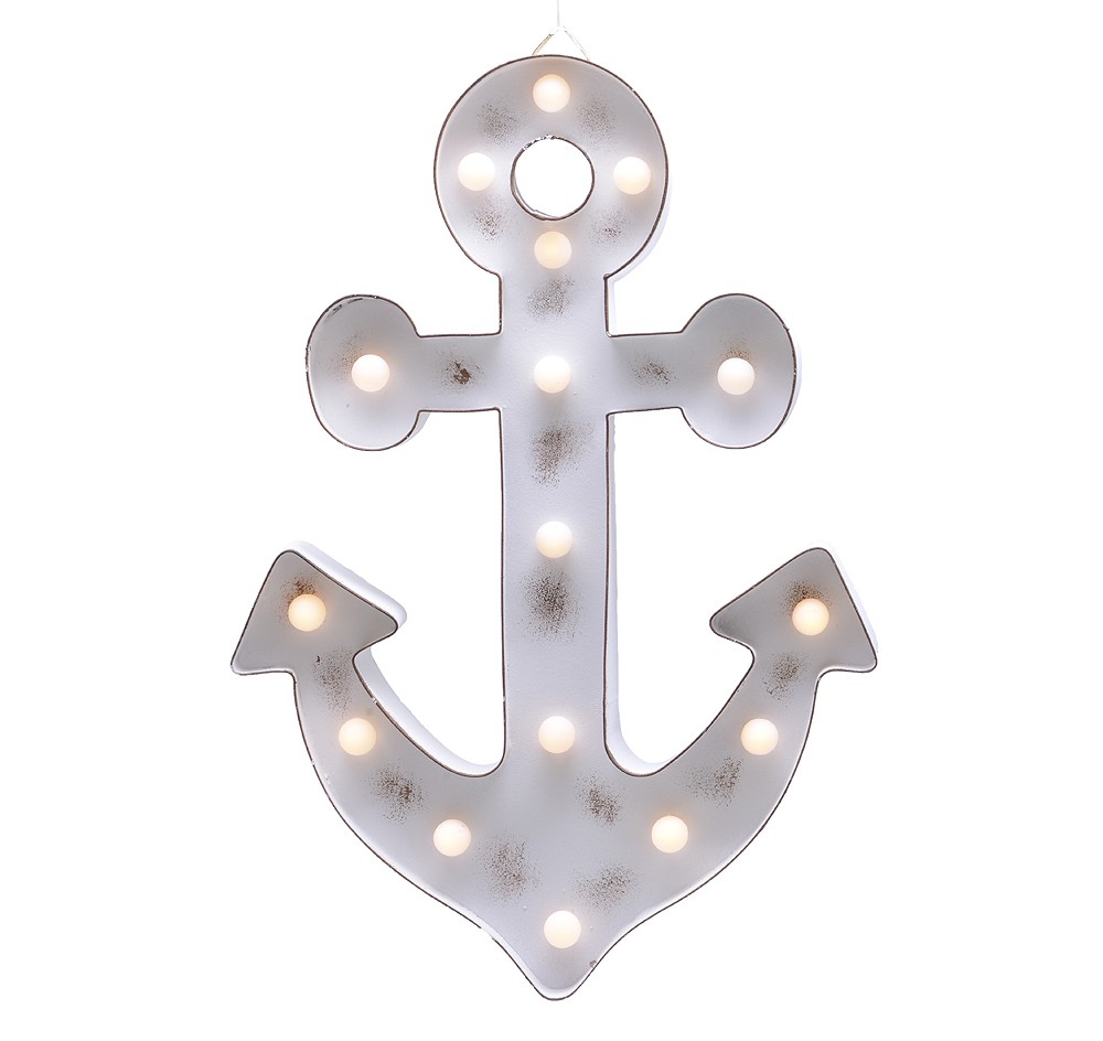 LED Anker mit Beleuchtung Weiß Nachtlicht Leuchtdeko Vintage Maritim Timer 31cm