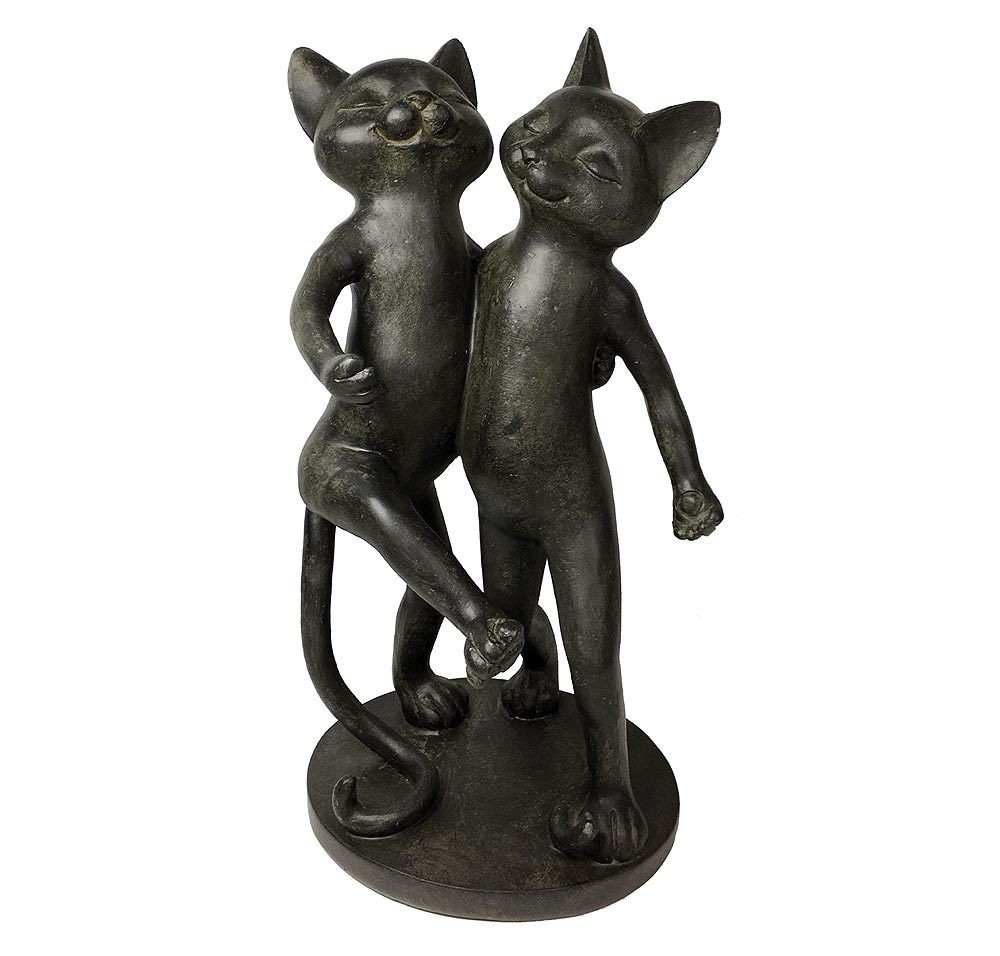 Figur Katzen-Paar Dekofigur 2 Katzen Skulptur Kunstguss schwarz-braun H 34cm