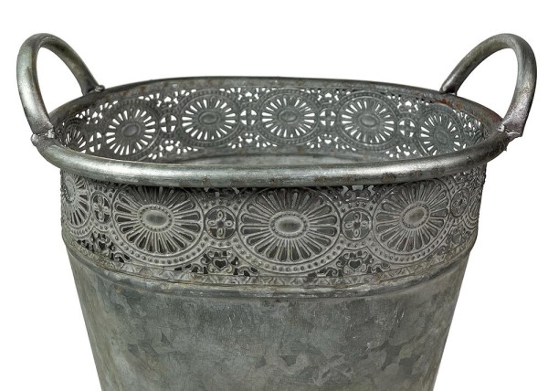 Zink Blumentopf Oval mit Griffen Vintage-Stil Pflanztopf Landhausstil Grau