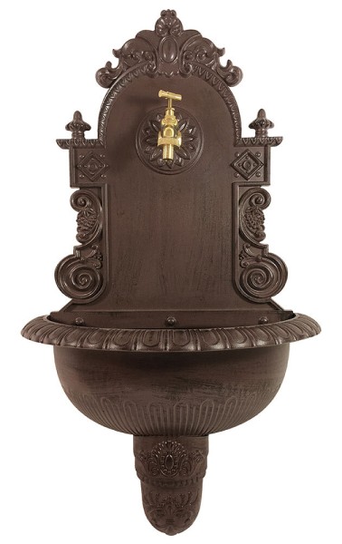 Wandbrunnen Antik-Stil Waschbecken mit Wasserhahn Nostalgie Metall Braun